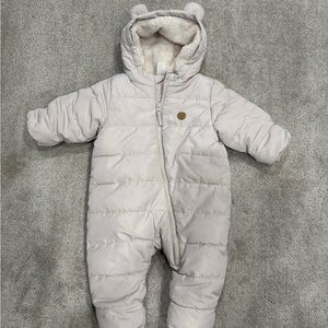 H&M Light Cream Quilted Baby One-Piece with Hood and Ear Accents